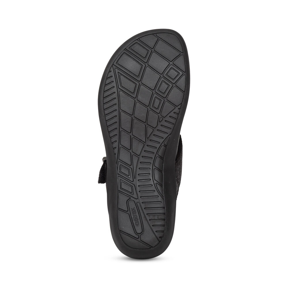 Aetrex Women's Rita Adjustable Flip Flops - Black | USA I3X7RKW